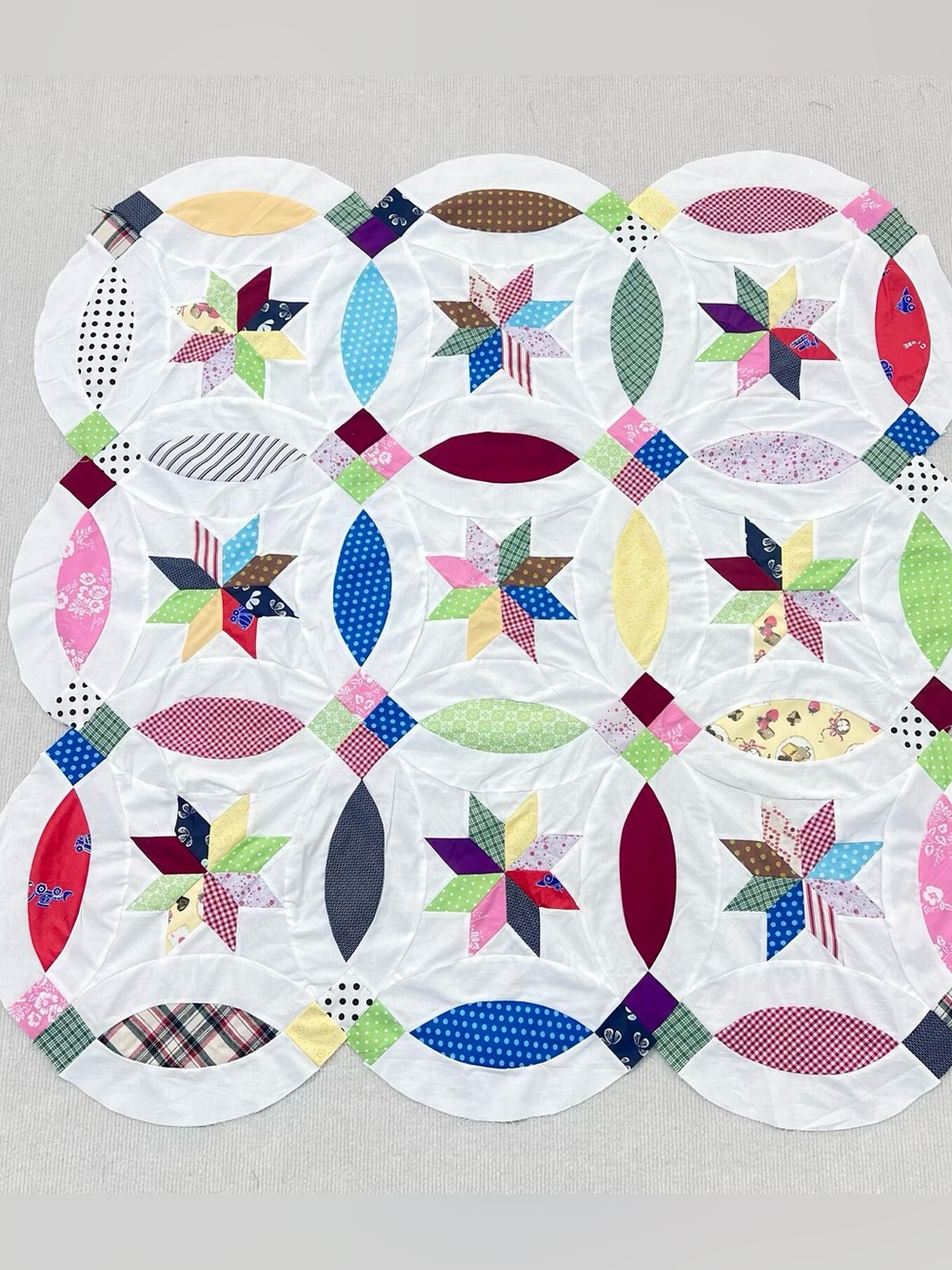 Handmade Original Double Wedding Ring Quilt Top 47x47"Pieced~BABY/BED/Wall Dec